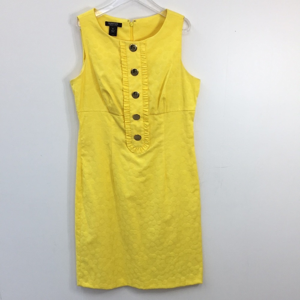 Signature London Style Sleeveless Bright Yellow Pencil Sheath Dress Size 8